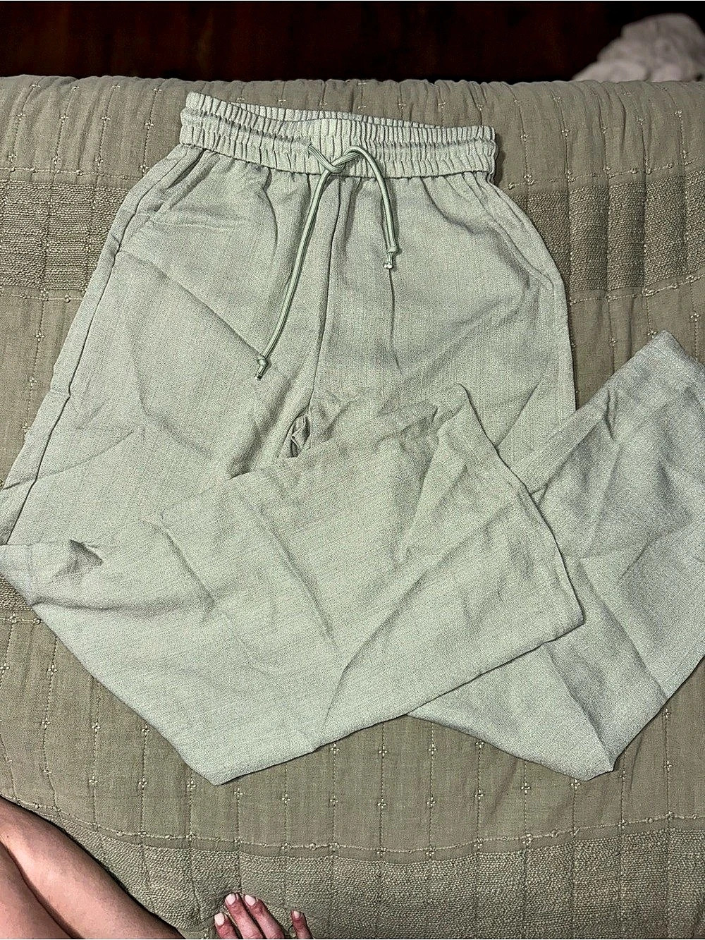 Halara High Waisted Drawstring Pocket Wide Leg Baggy Casual Linen-Feel Pants